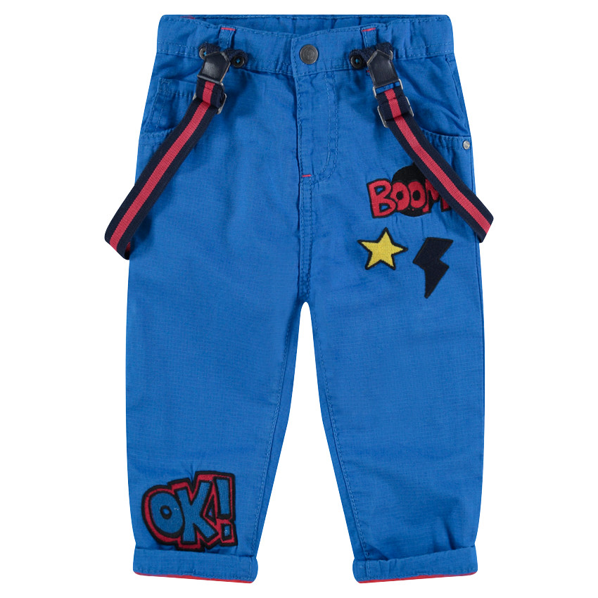 Pantalon en coton surteint doublé jersey à bretelles amovibles 