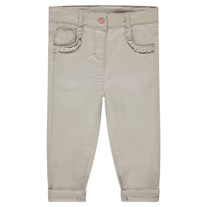 Pantalon en coton uni avec poche forme coeur et volants 