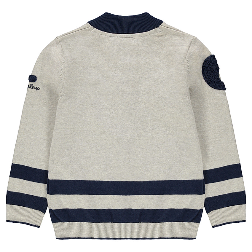 Gilet en tricot zippé avec rayures et patchs en bouclette 
