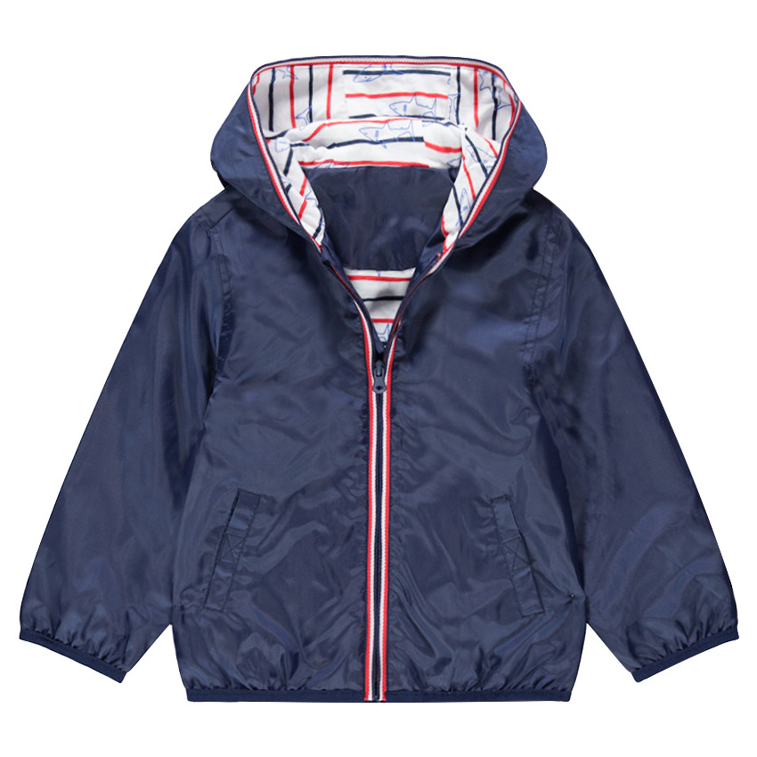 Coupe-vent en nylon bleu marine avec doublure en jersey rayé 