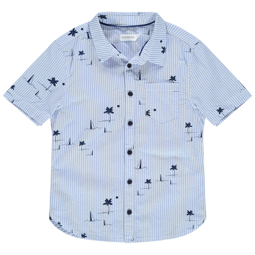 Chemise manches courtes à rayures et palmiers 