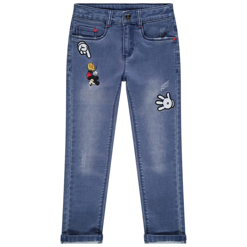 Jean slim effet used à badges Mickey Disney 