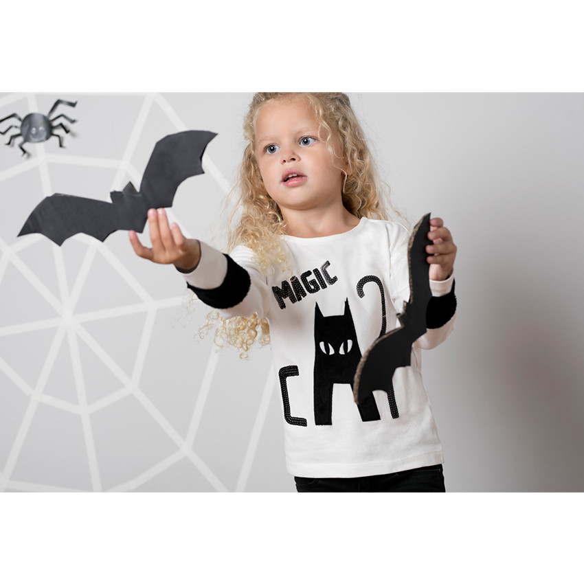 Tee-shirt manches longues avec sequins noirs et chat HALLOWEEN 