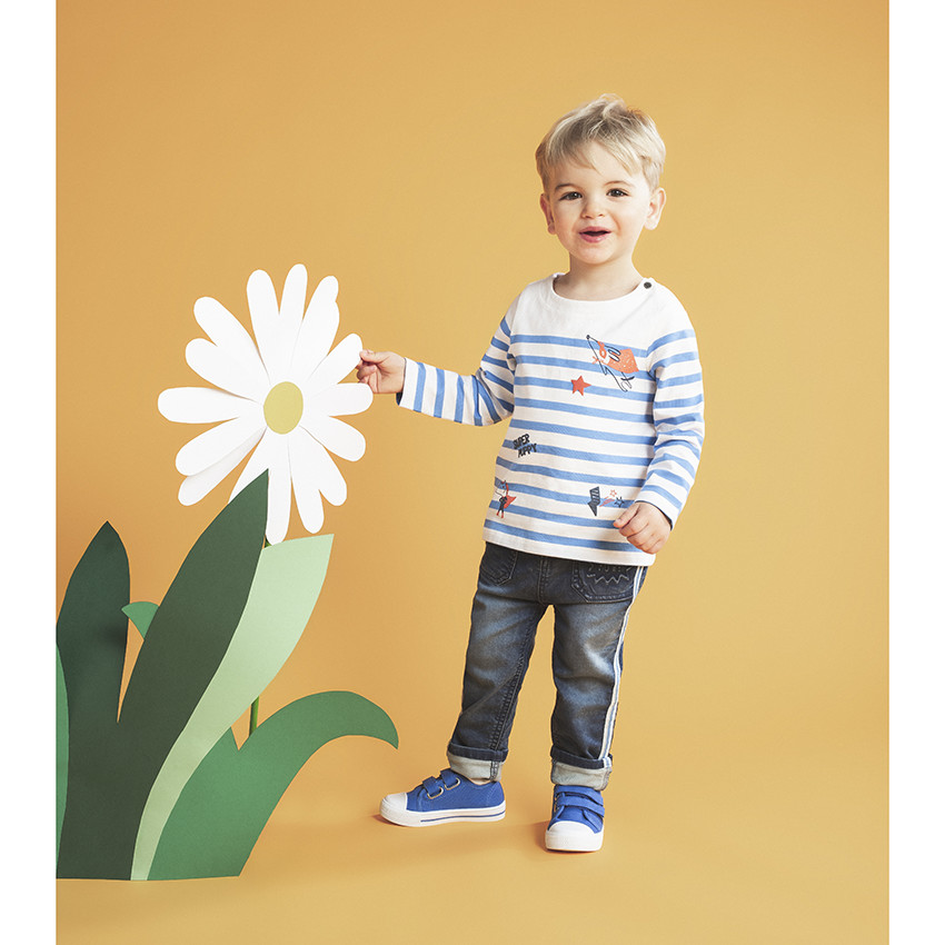 Jean effet used et crinkle à bandes sur les côtés 