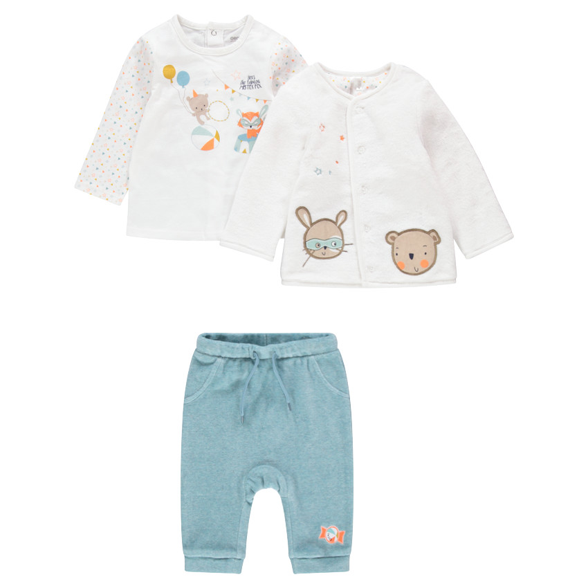 Ensemble pantalon velours, tee-shirt printé et gilet en sherpa fine 