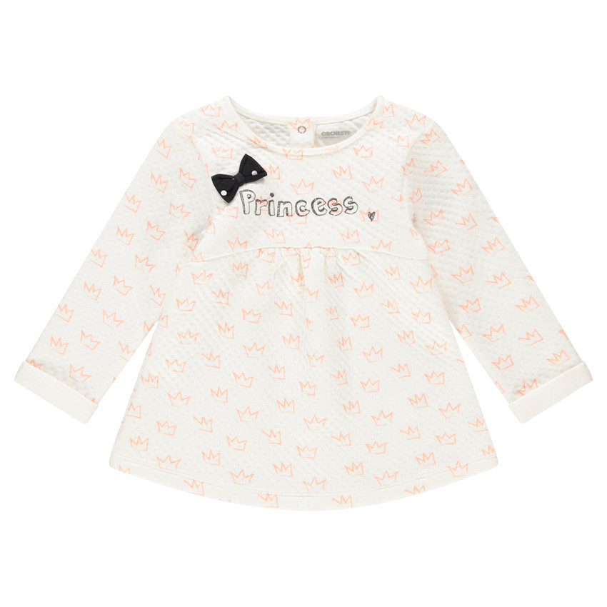 Tunique manches longues en coton gaufré avec couronnes printées all-over 