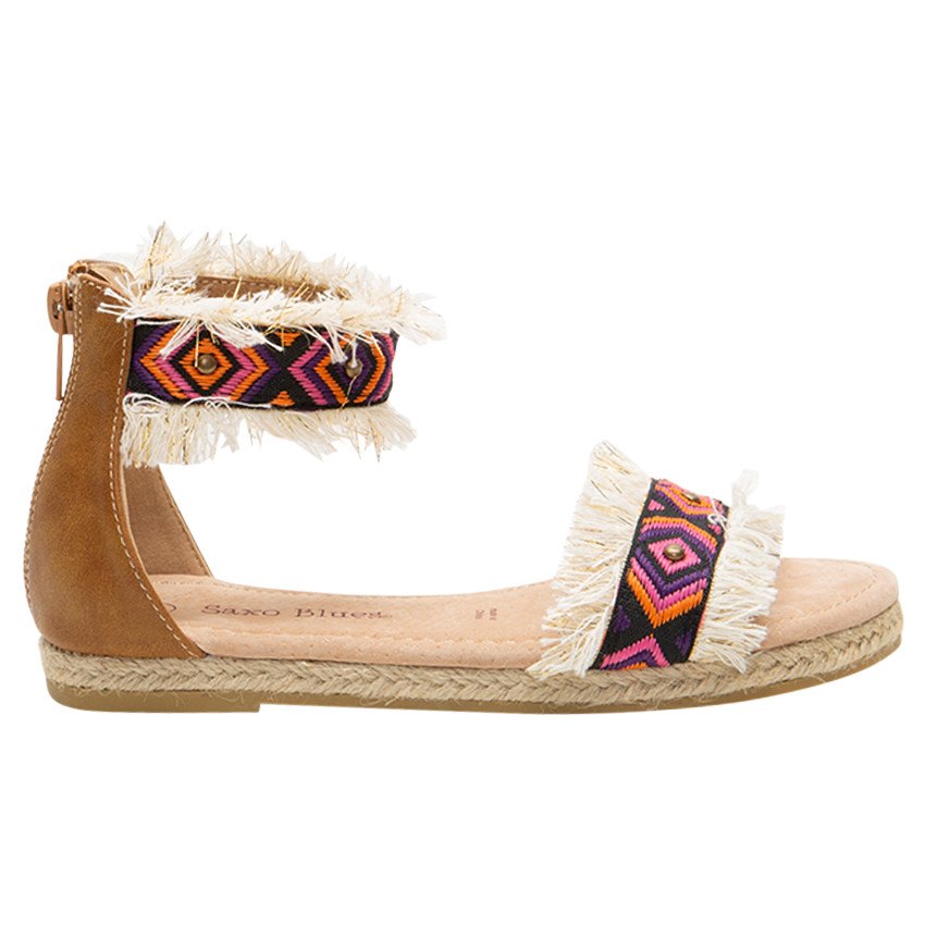 Nu-pieds avec brides à franges et broderies 