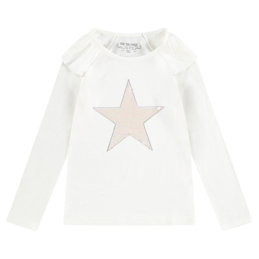 Tee-shirt manches longues avec épaules volantées et étoile en sequins 