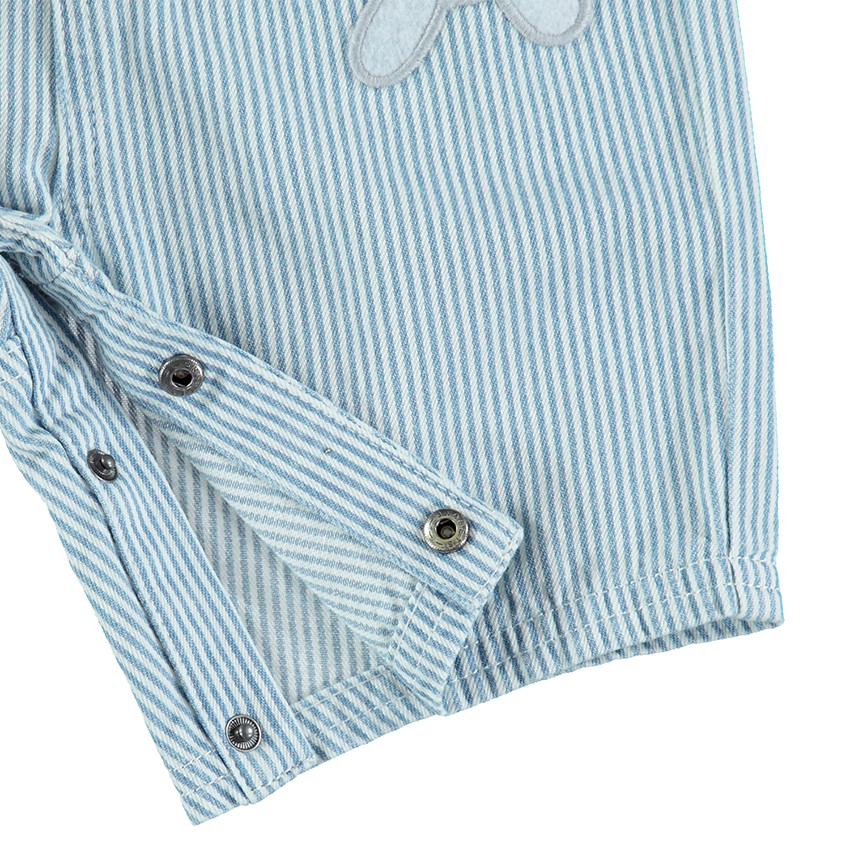 Salopette à fines rayures verticales et badges Mickey Disney 