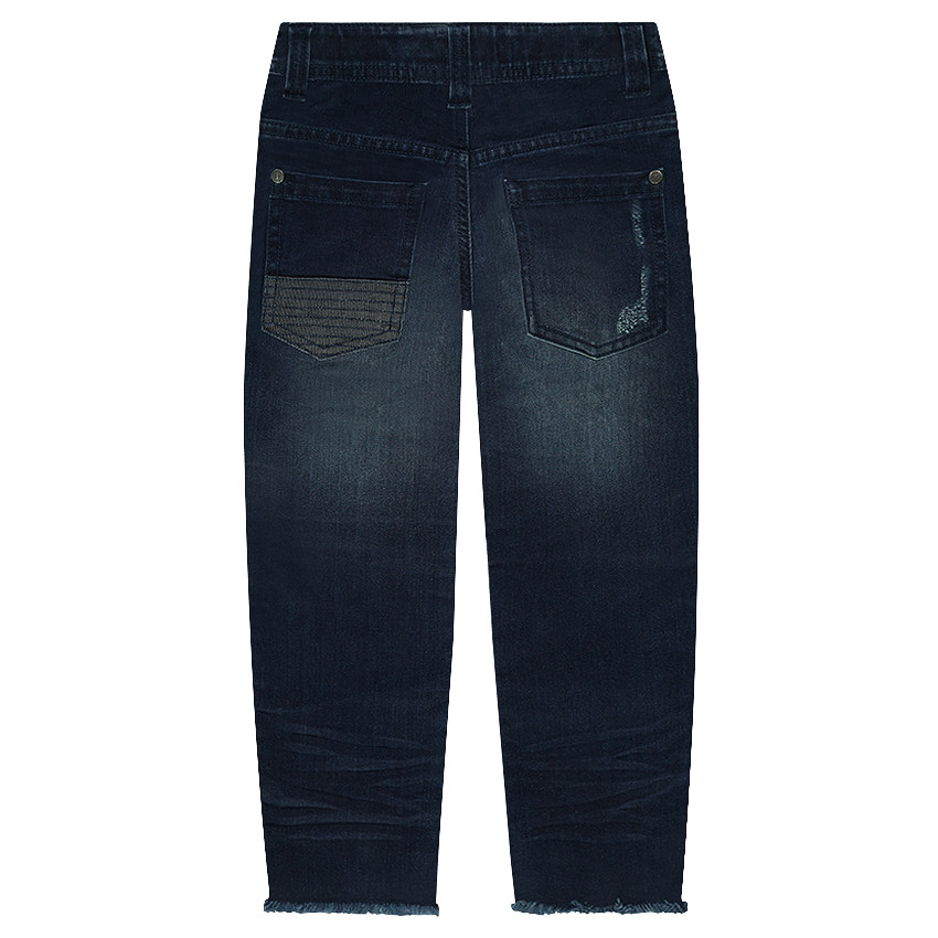 Jeans effet used fitté avec poches zippées 