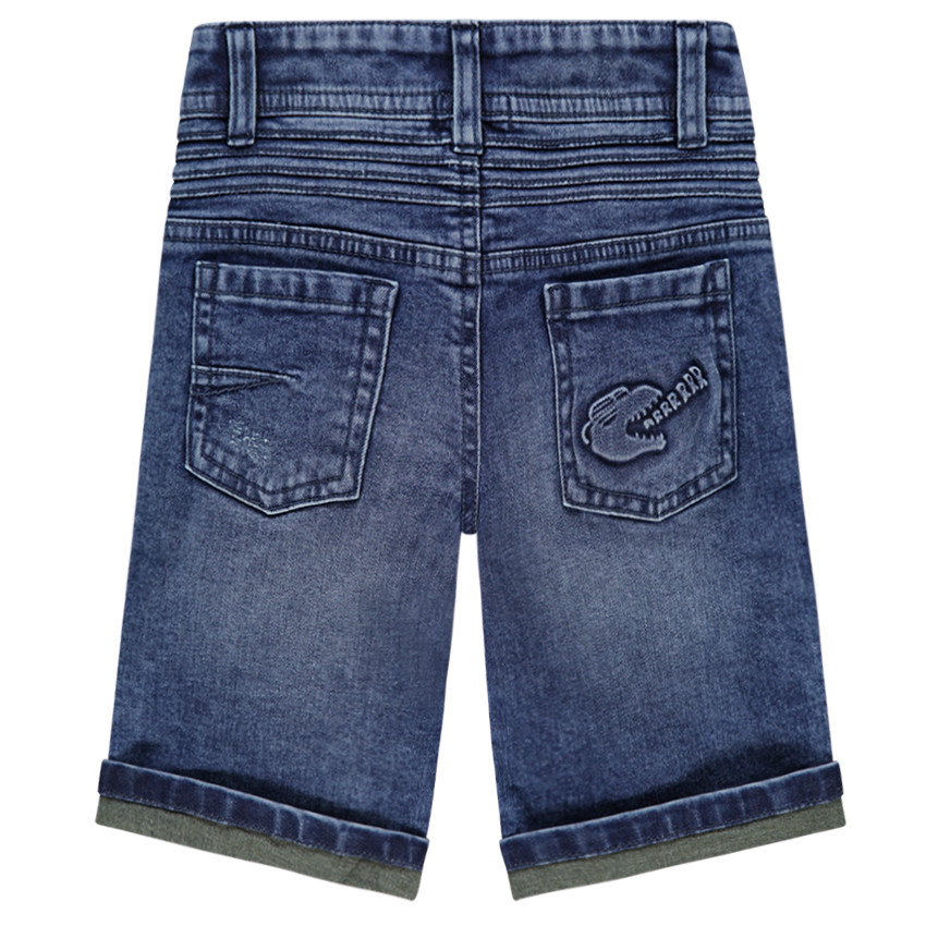 Bermuda en jeans effet used et crinkle avec surpiqûres 