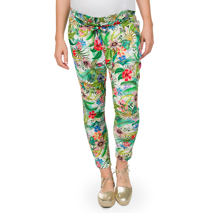 Pantalon de grossesse fluide imprimé tropical 