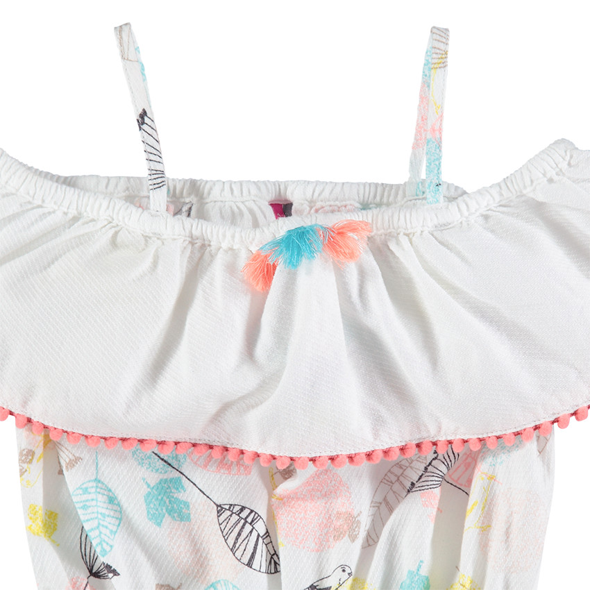 Robe à épaules ajourées avec volant et imprimé végétal 