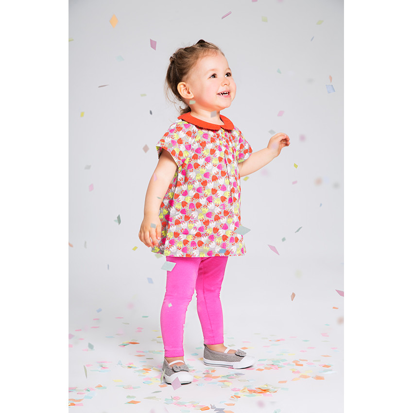 Robe en coton à imprimé tulipes avec noeud et volants 