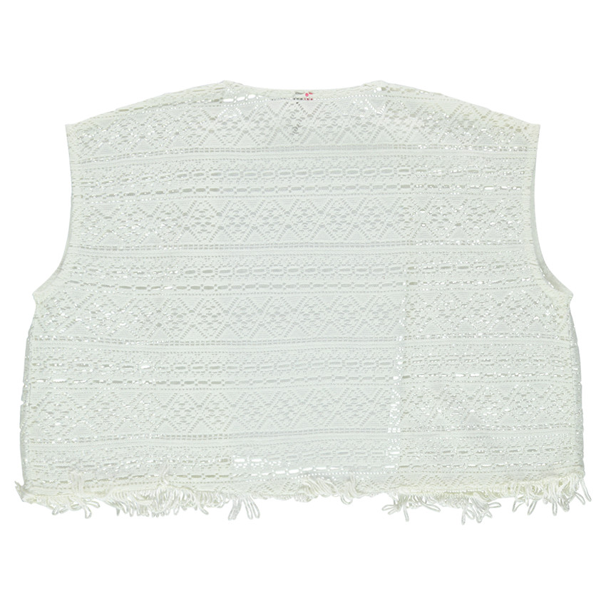 Junior - Gilet kimono sans manches en crochet avec franges 