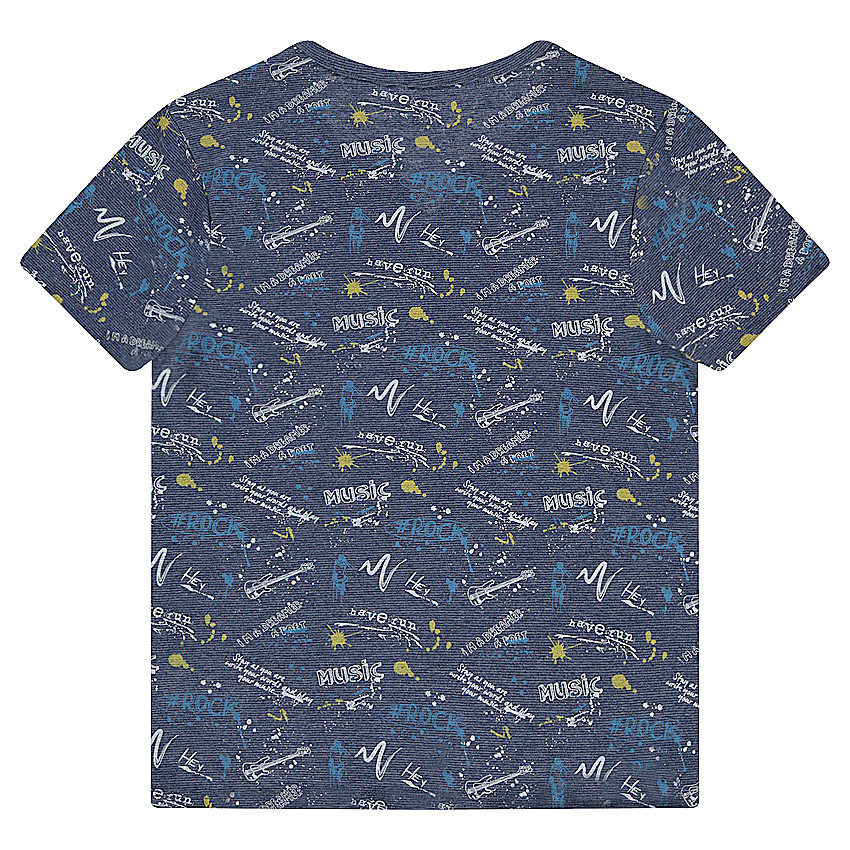 Tee-shirt manches courtes en jersey avec imprimé all-over et col tunisien 