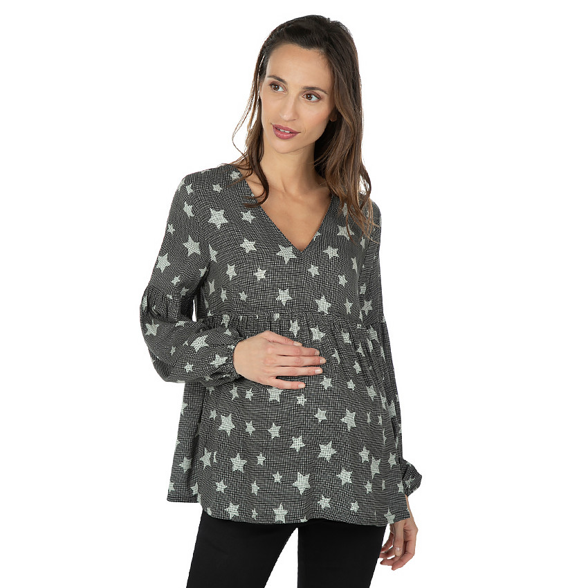 Top de grossesse manches longues à étoiles all-over 