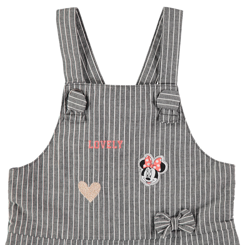 Salopette courte à rayures verticales détails Minnie Disney 