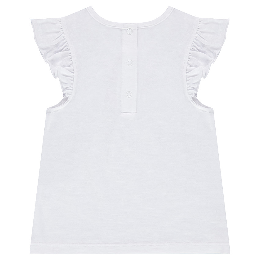 Tee-shirt manches courtes en jersey avec fleur brodée et manches volantées 