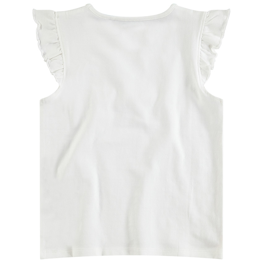 Tee-shirt manches courtes volantées et inscription à paillettes 