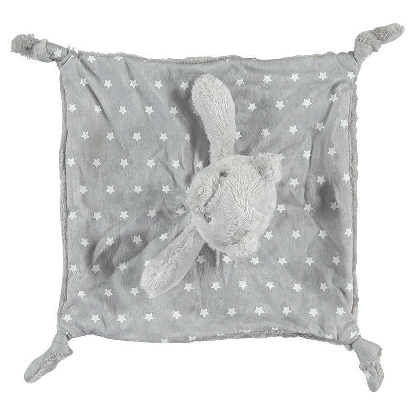 Doudou plat imprimé étoiles fluorescentes et fausse fourrure  