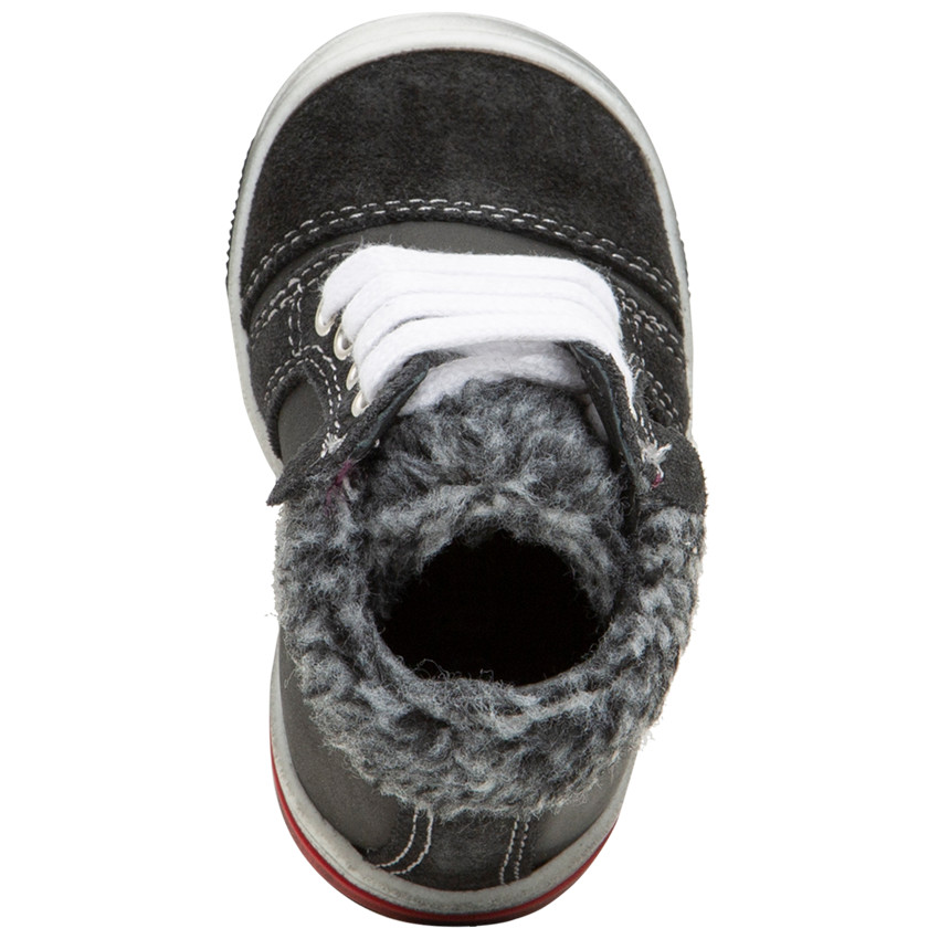 Bottillons en cuir à lacets et col en fausse fourrure 