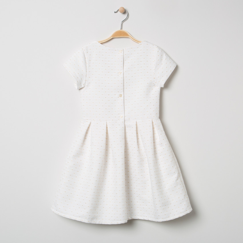 Robe de cérémonie manches courtes col Claudine et motifs jacquard 