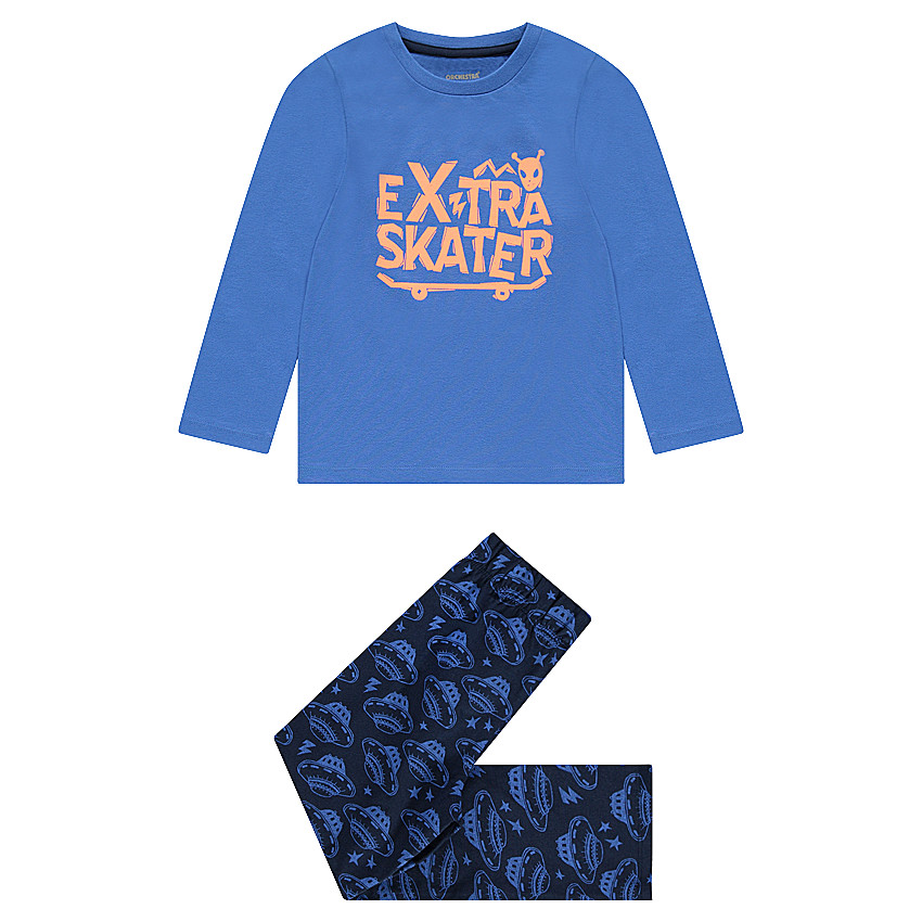 Pyjama en jersey avec skateboard et soucoupes volantes printés 