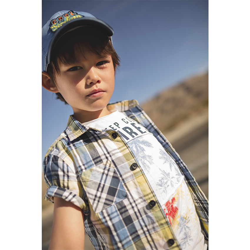 Tee-shirt manches courtes en jersey slub avec palmiers printés 