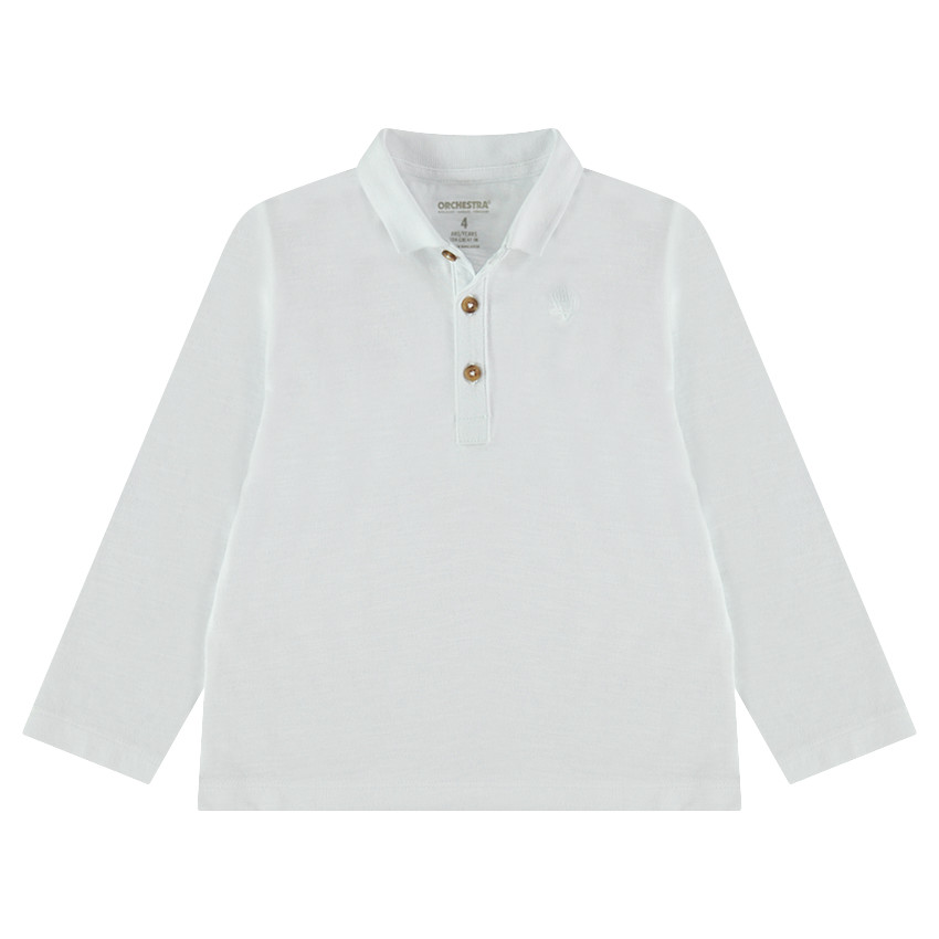 Polo manches longues en jersey slub avec logo printé 