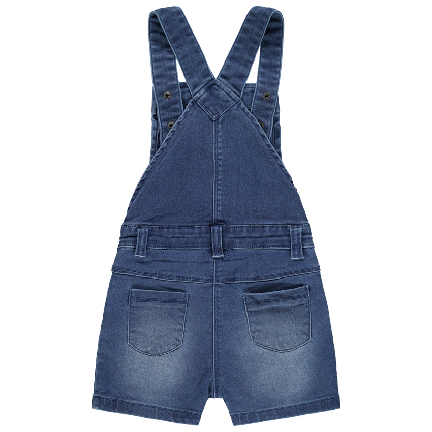 Salopette en jean effet used à fleurs brodées 