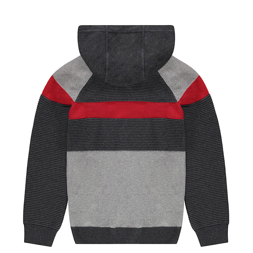 Junior - Pull en tricot fantaisie à capuche avec bandes contrastées 
