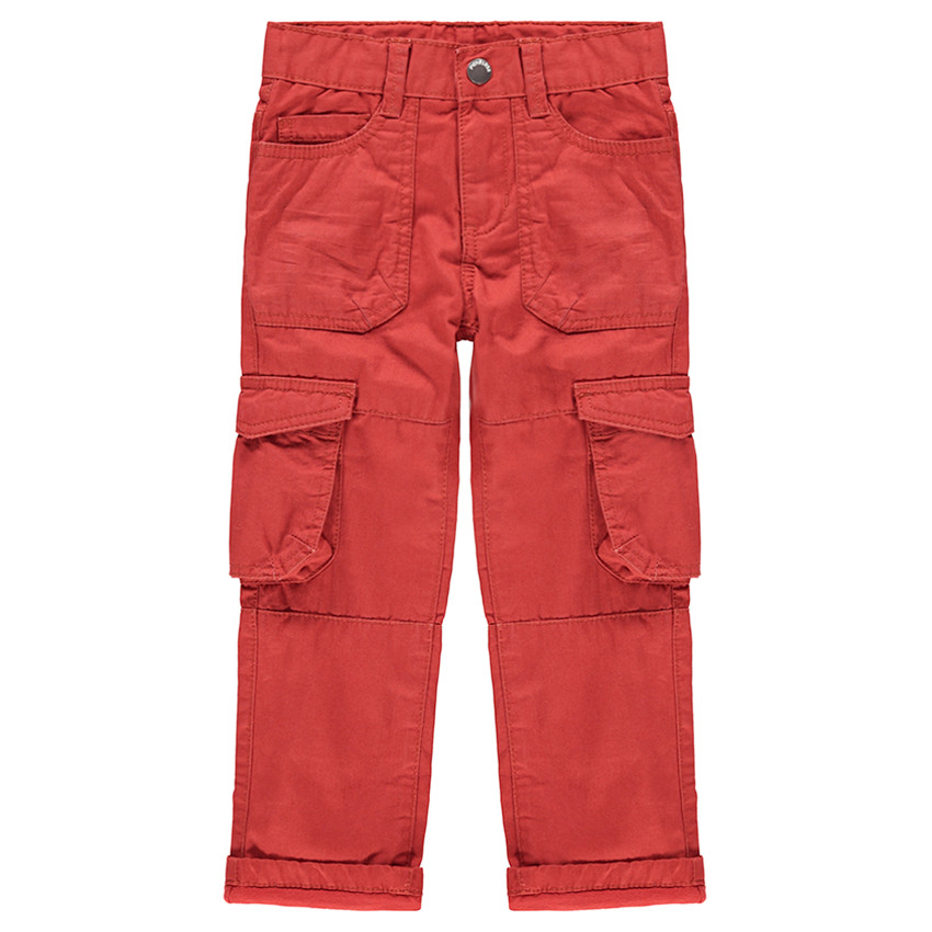 Pantalon cargo en toile rouge avec poches à rabat 