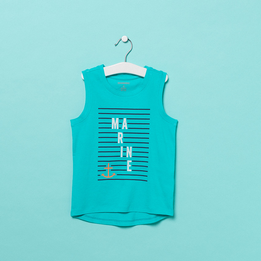 Débardeur en coton avec motif fantaisie sur fond rayé 