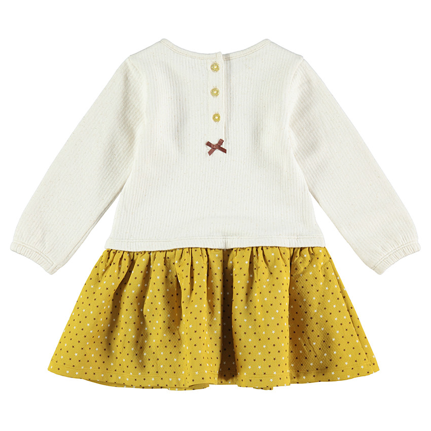 Robe manches longues effet 2 en 1 bi-matière avec faon en bouclette 