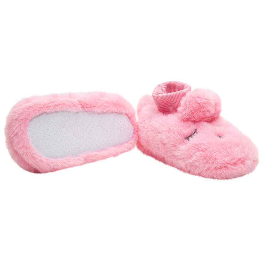Chaussons en fausse fourrure rose tête de lapin 