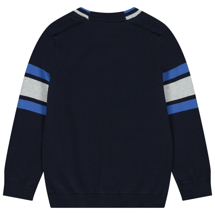 Pull en tricot à bandes et inscription en relief 