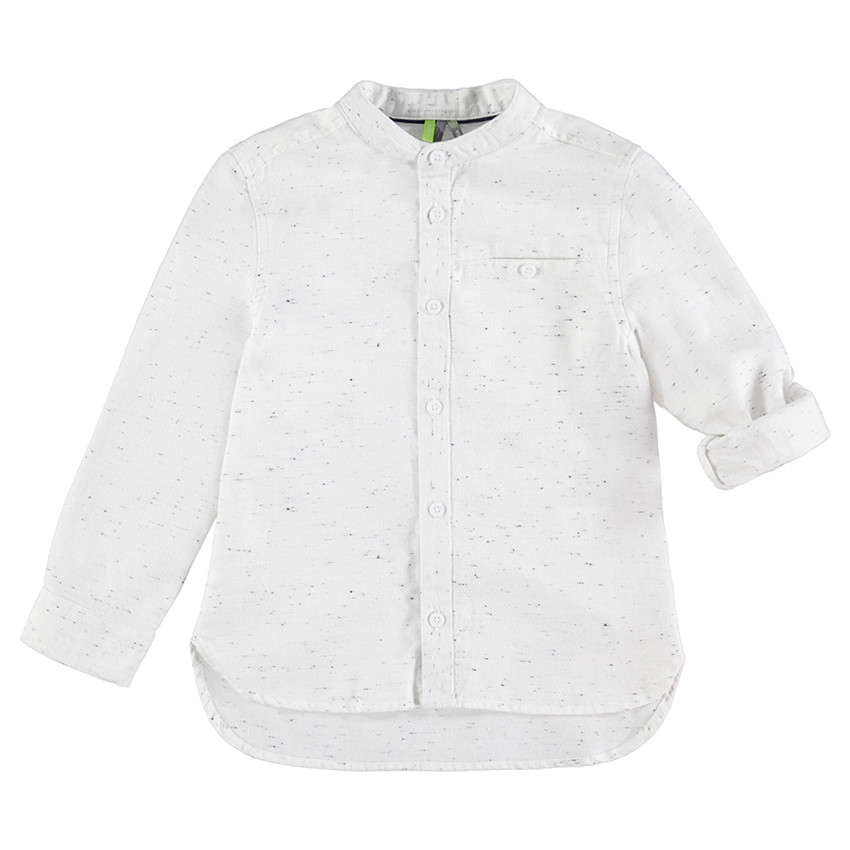 Chemise manches longues en coton neps avec col mao et poche 