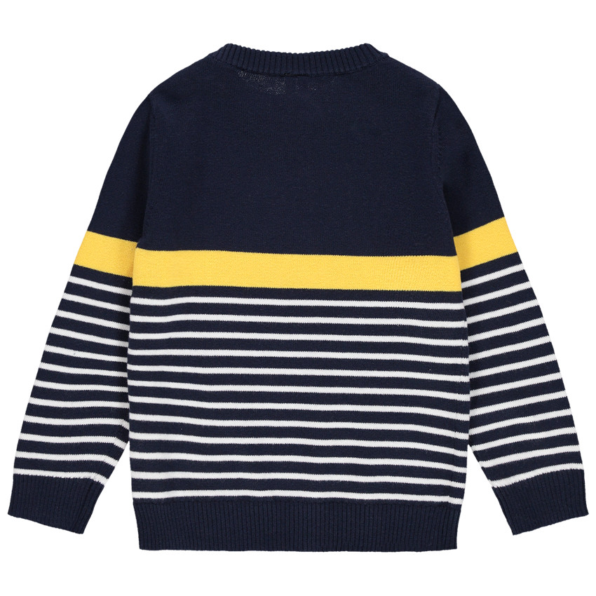 Pull en tricot à rayures et message en jacquard 
