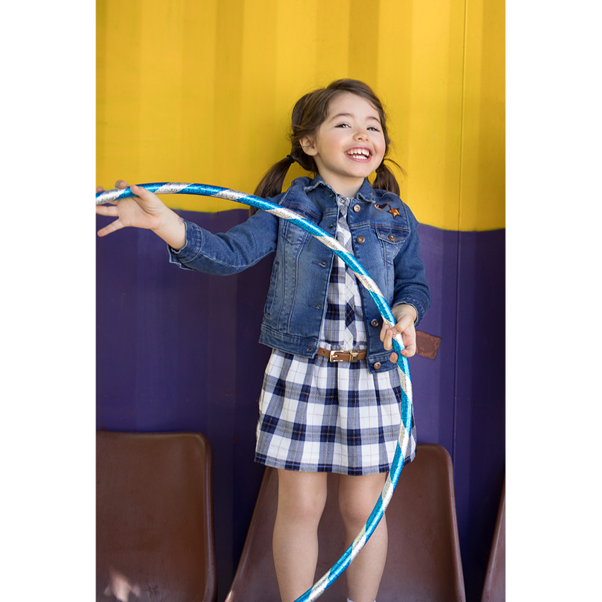 Robe manches longues à carreaux avec ceinture réglable amovible 