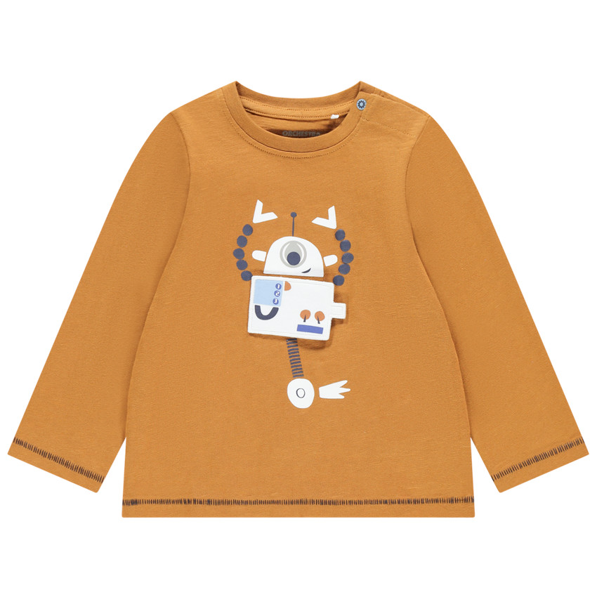T-shirt manches longues uni print robot fantaisie 