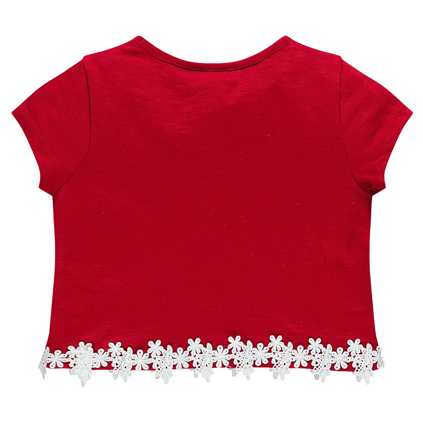 Tee-shirt court manches courtes avec fleurs en dentelle 