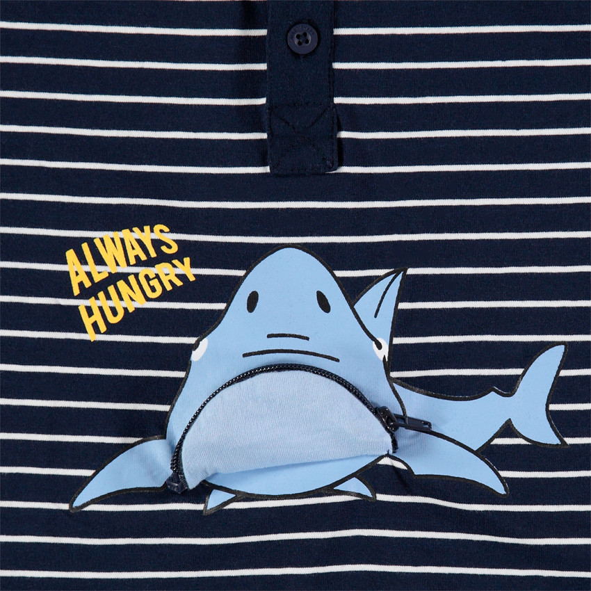 Polo manches courtes à rayures et print requin avec zip 