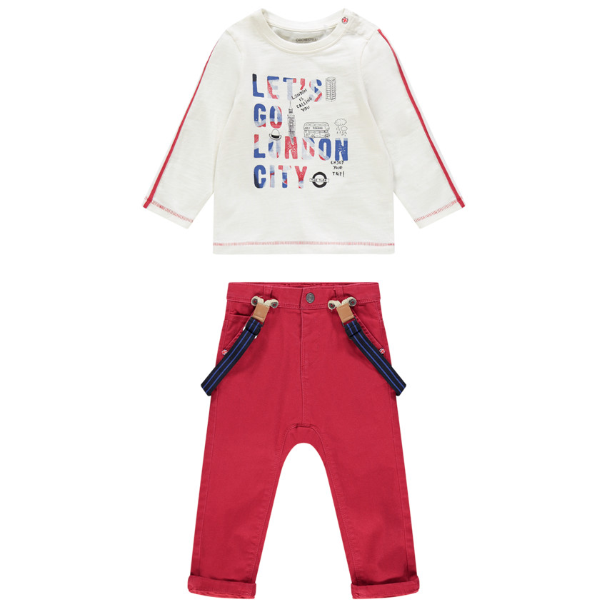 Ensemble avec t-shirt à message et pantalon à bretelles amovibles 