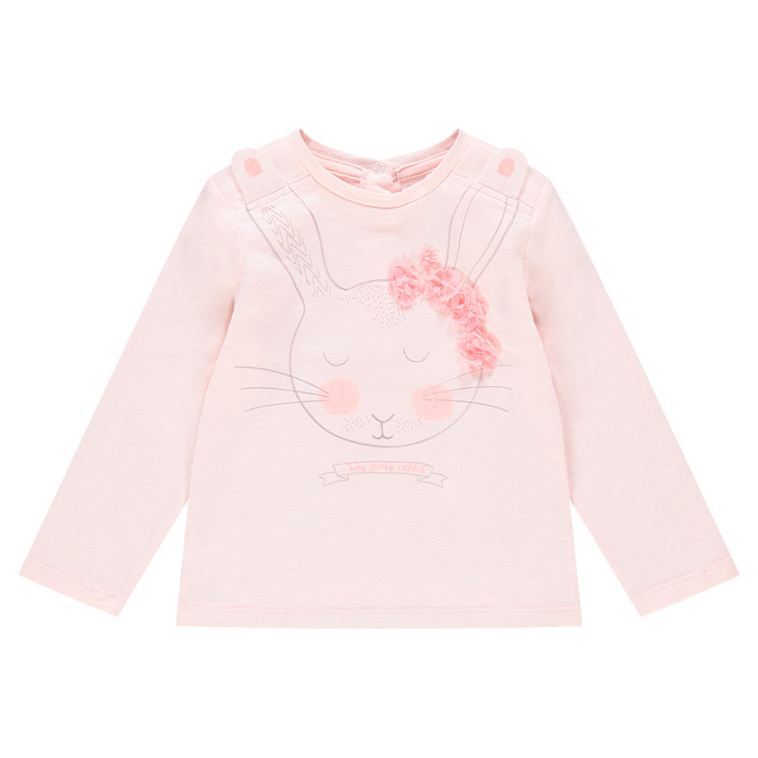Tee-shirt manches longues en jersey avec lapin printé et fleurs en relief 