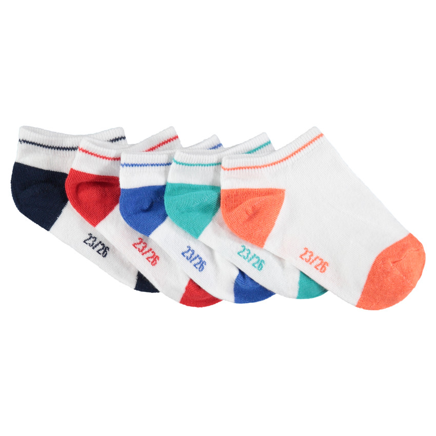 Lot de 5 paire de chaussettes courtes avec bout et talon contrastés 