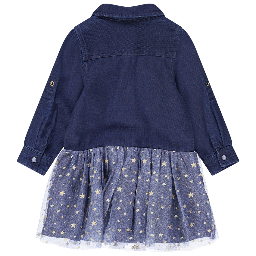 Robe manches longues bi-matière effet 2 en 1 à étoiles dorées 