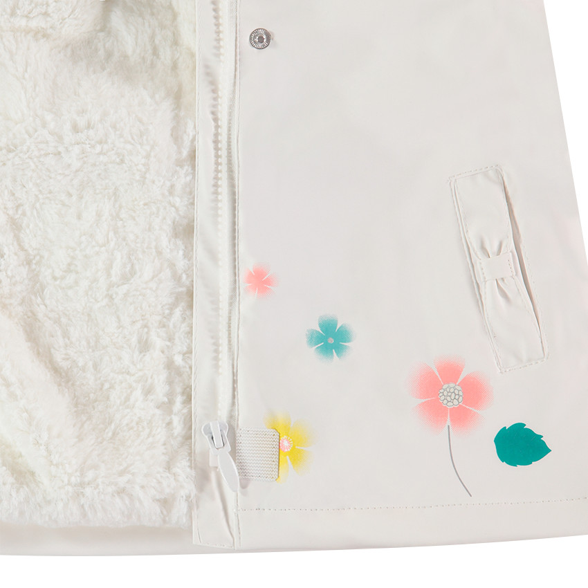 Parka en gomme doublée sherpa avec fleurs printées  