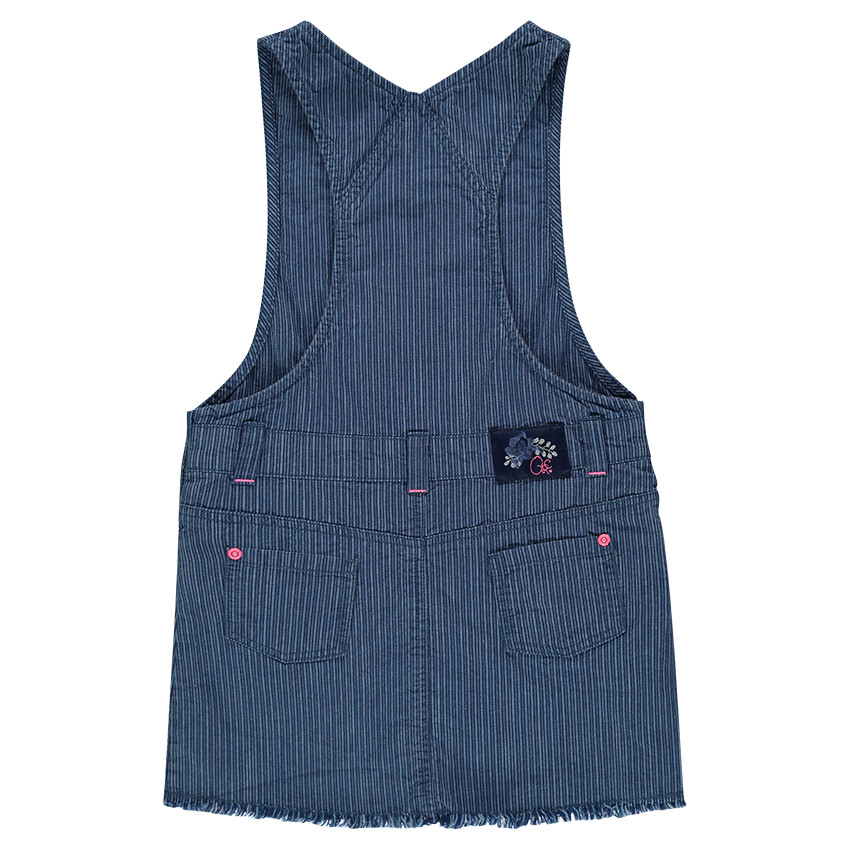 Robe style salopette en toile de coton rayée avec broderies 