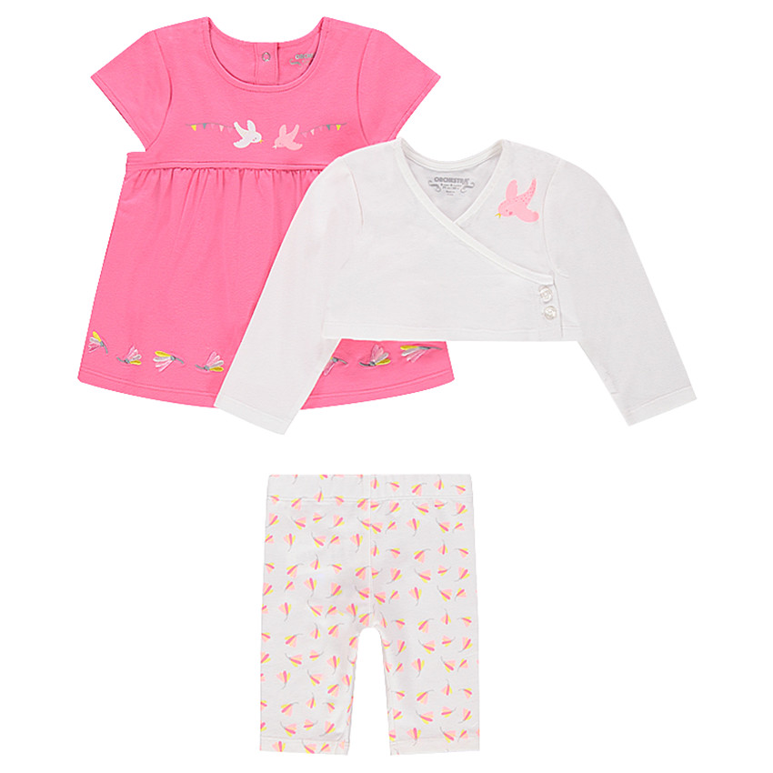 Ensemble avec tunique, boléro printé et legging court imprimé 